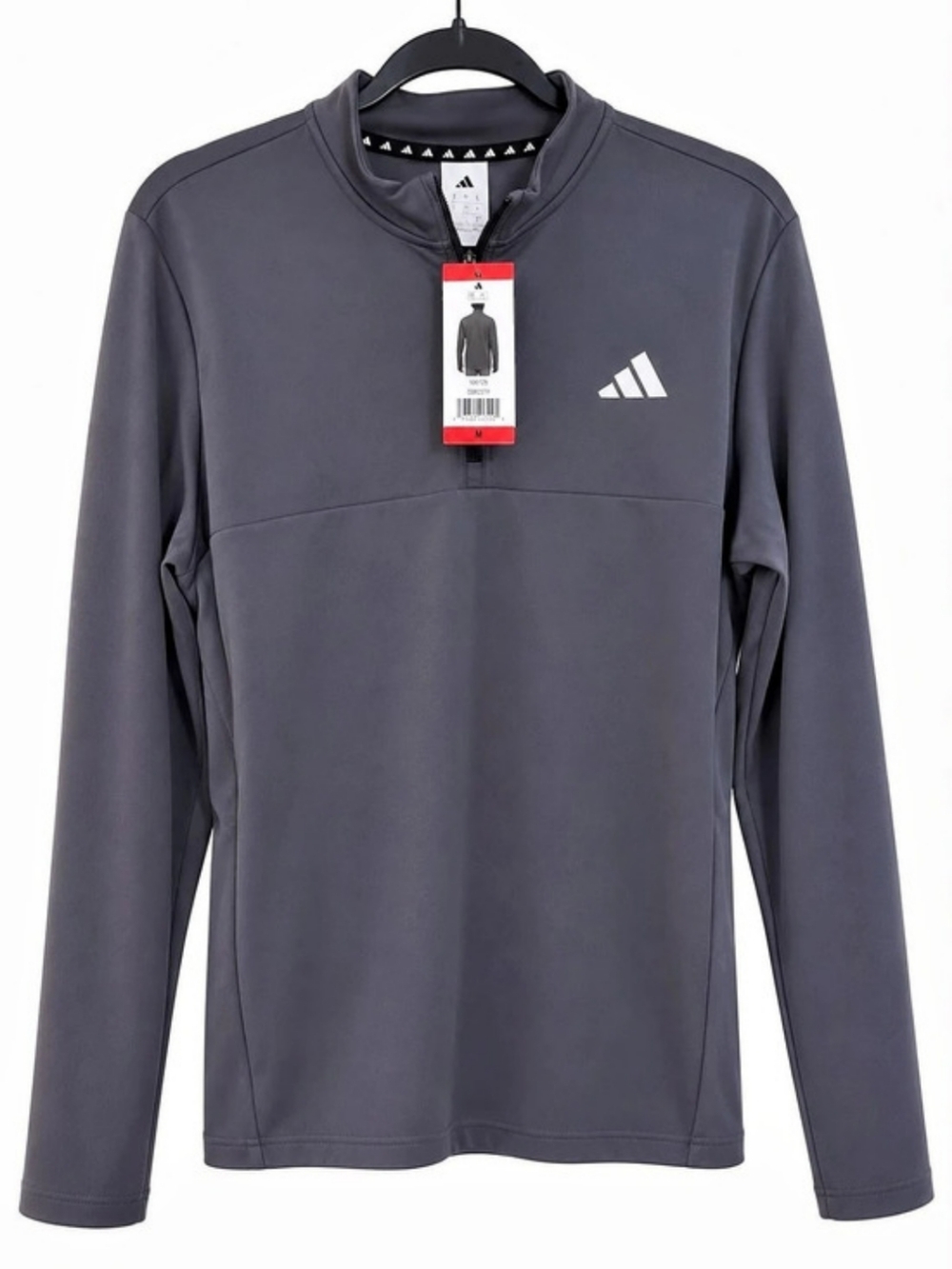adidas Core Printed Quarter Zip Pullover Men's Long Sleeve Athletic Top in Gray